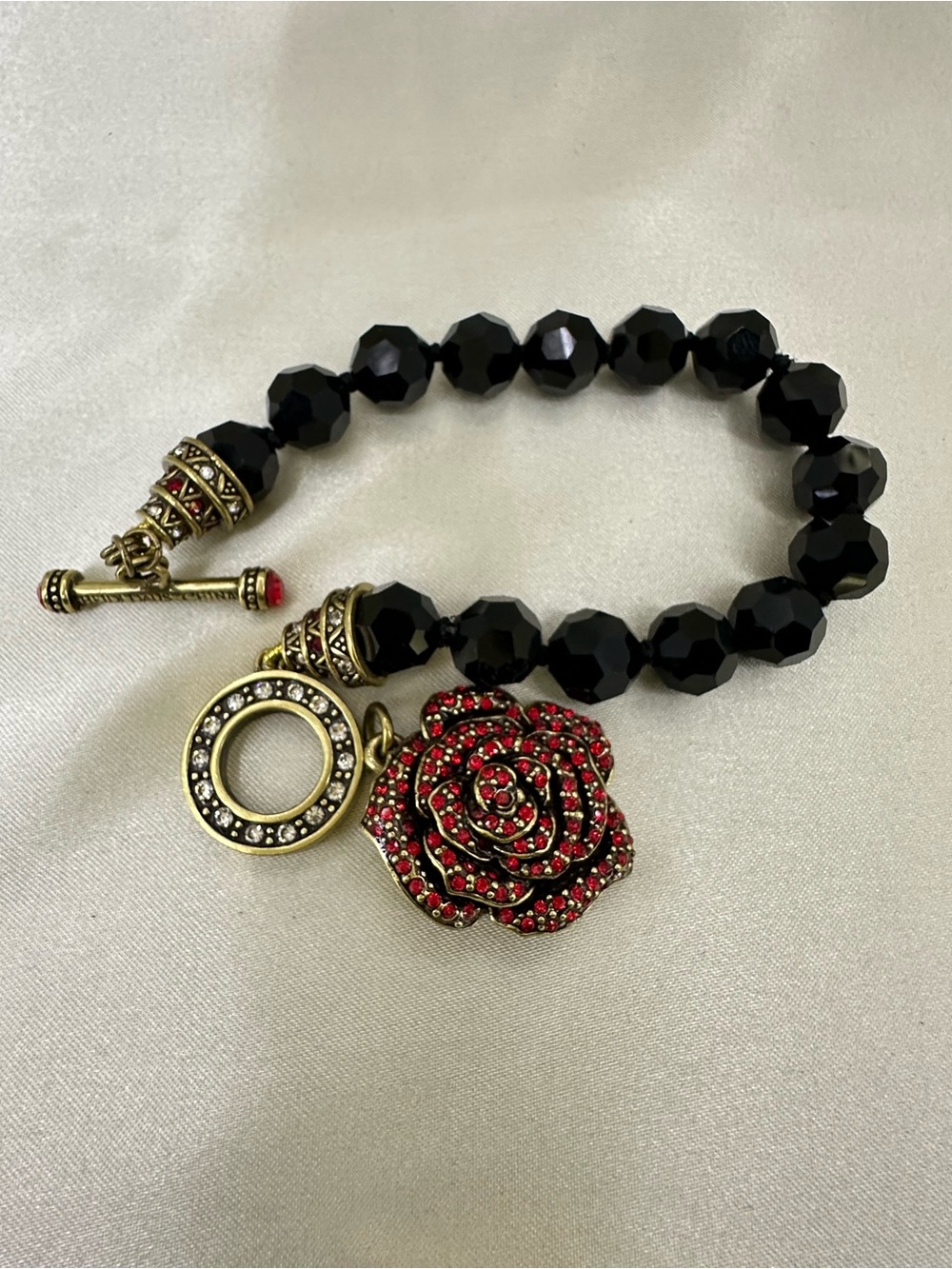 Heidi Daus Disney Collection Crystal Bead Bracelet with Red Rose Charm
